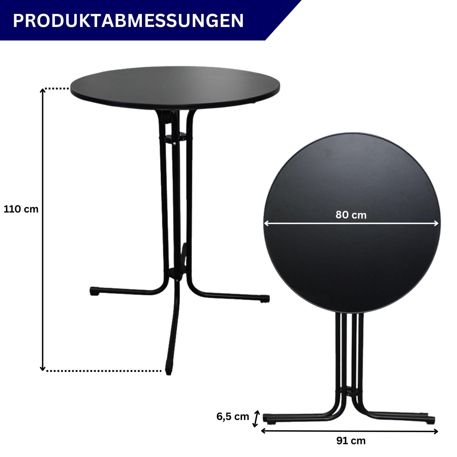 CHEFGASTRO Stehtisch mit Husse klappbar rund 80cm Höhe 110cm Bistrotisch In- & Outdoor Metall, MDF-Platte mit Edelstahlbeschichtung Schwarz Gastro wetterfest Partytisch Klapptisch Gartentisch