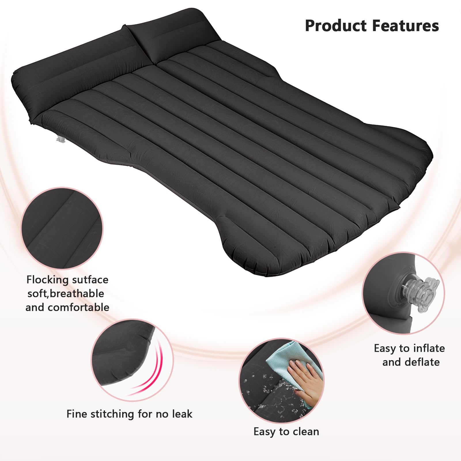 Vinteky Matelas Gonflable,Matelas Pneumatique pour Voiture lit de Camping Matelas Portable épais pour La Maison,Camping Voyager pour Tesla Model Y (Noir)