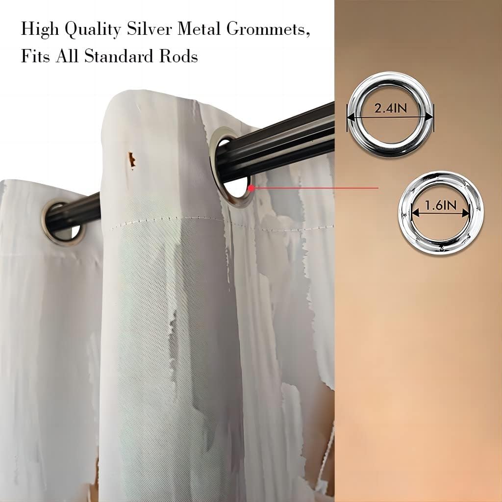 Navy Blue White Brown Grey Abstract Grommet Blackout Curtains for Small Window, Oil Painting Style Ombre Window Drapes for Living Room Bedroom, 29.5" × 65", Set of 2 Panels