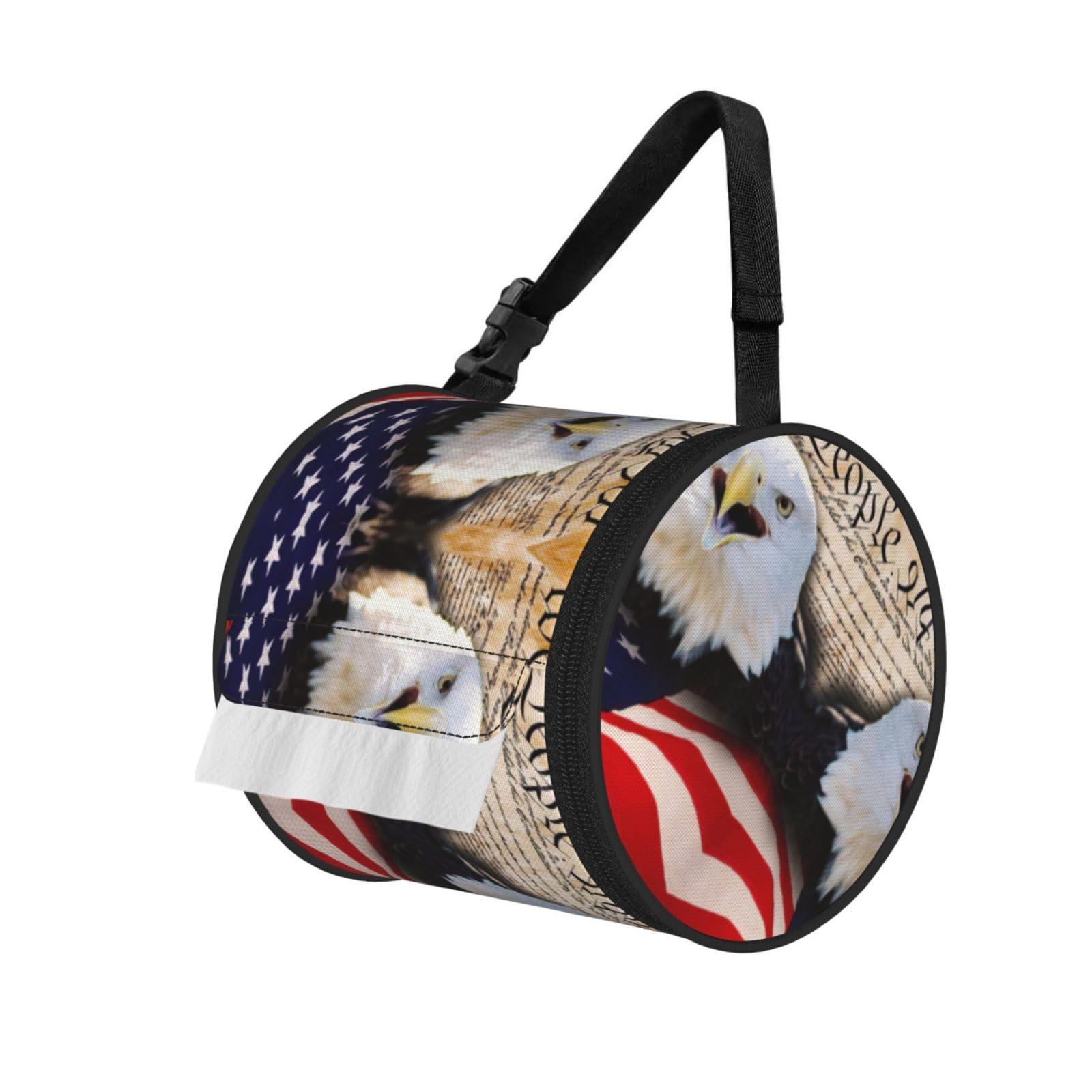 Patriotic Bald Eagle With American Flag Print Fashion Tissues Organizer Box, Hanging Tissue Holder For Purse Coins For Car Office Daily Outing