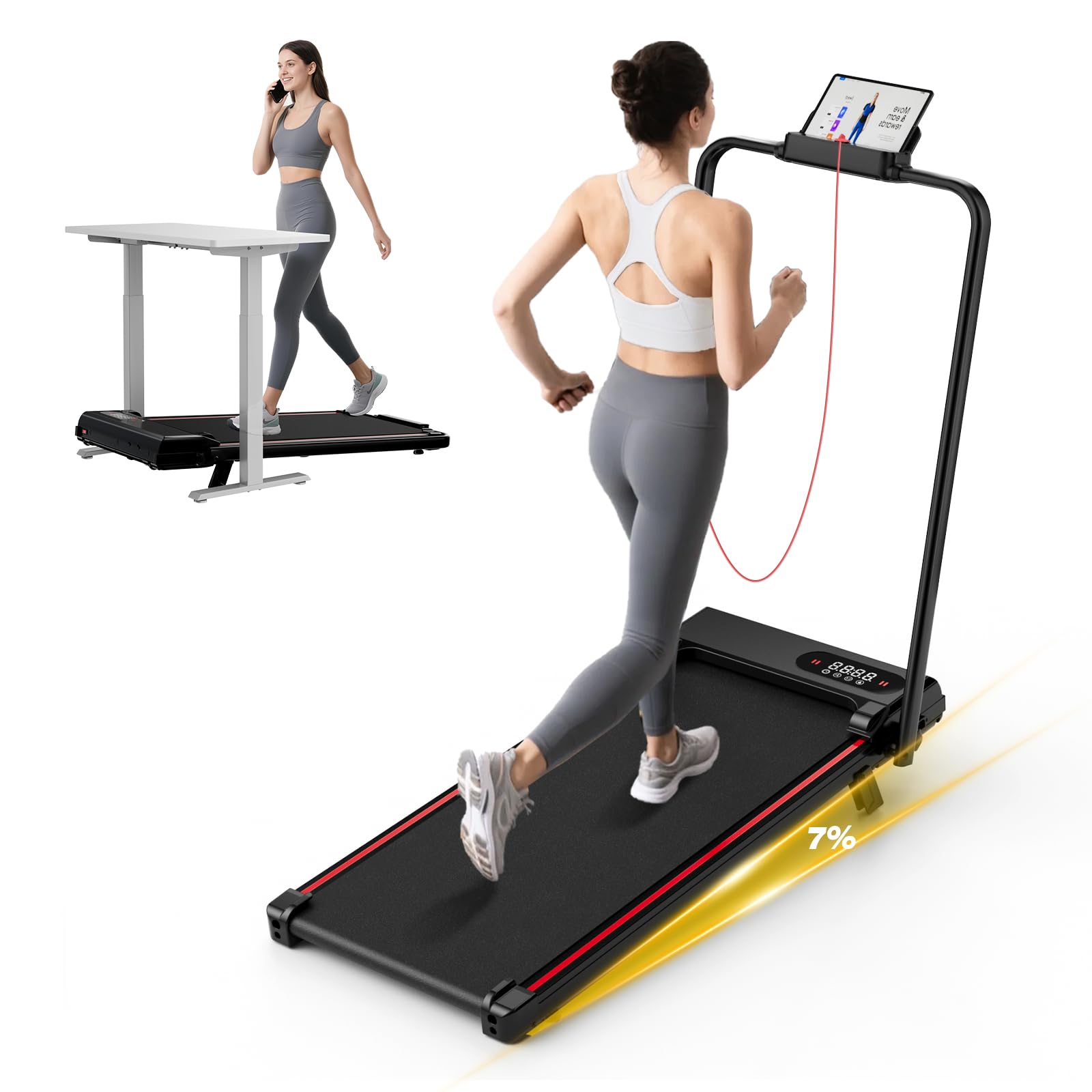 Tapis de Course 4 en 1 Pliable avec Pente 7% – Tapis de Marche Électrique 8 km/h, Moteur 2,5 CV, Système d’Amorti Avancé, Écran LCD, Cadre Renforcé, 130 kg Max – pour Maison & Bureau