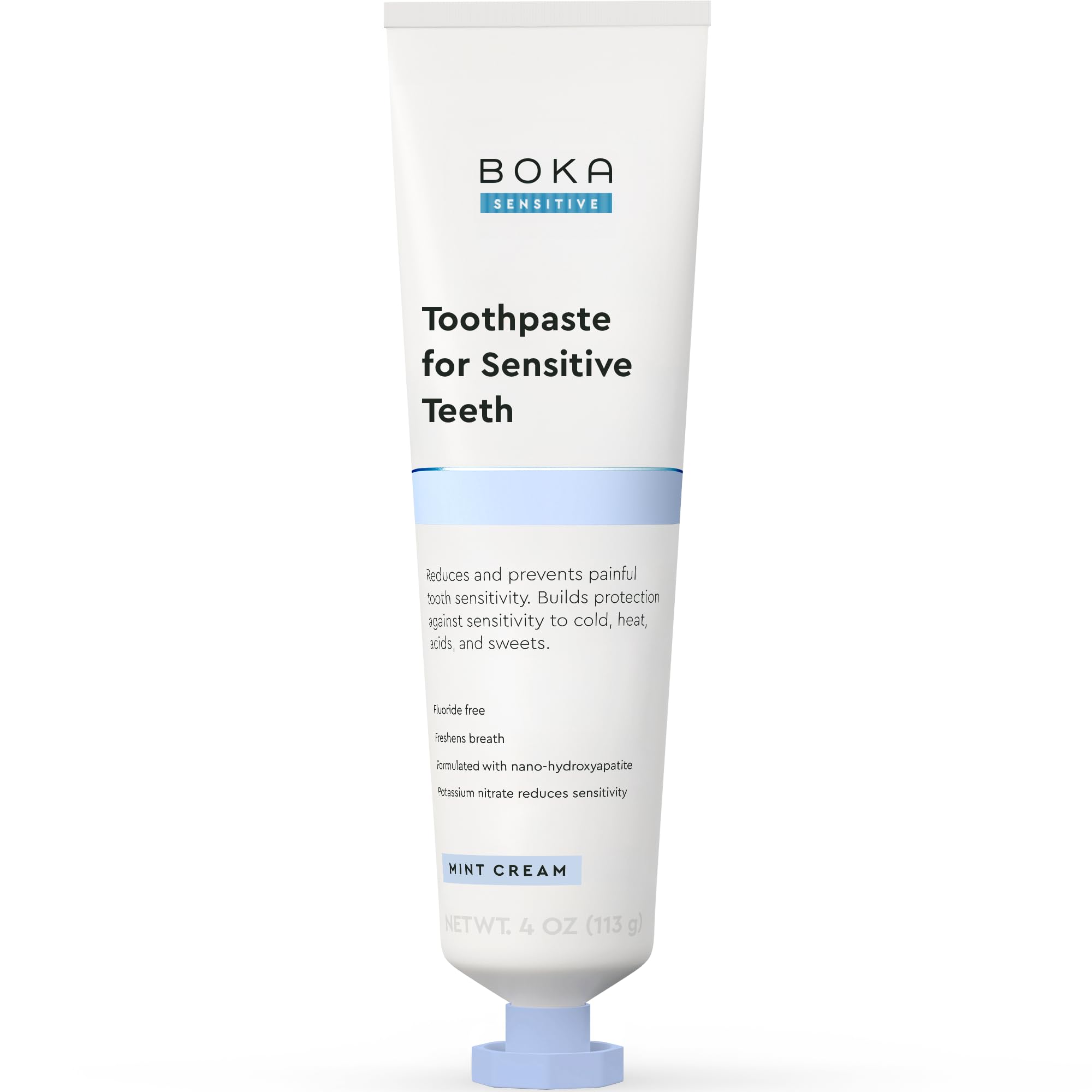 Boka Sensitive Toothpaste - Sensitive Teeth Relief, Fluoride Free, Nano Hydroxyapatite, Potassium Nitrate for Tooth Sensitivity and Protection for Adults - Mint Coconut Cream, 4 Fl Oz, 1 Pk