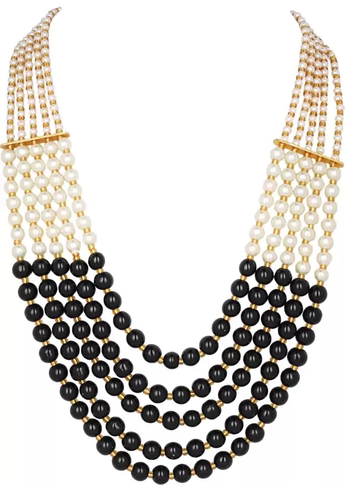 RHOSYN Antique 5 Layer Pearl Beaded Long Necklace or Rani Haar with Earring Set |Long Haram Necklace Set For Women (Black) (B0CF9Q13F4) Amazon Price History, Amazon Price Tracker