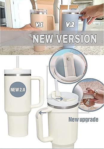 Miniatura 3 de JDZEYUKK Vaso de 40 onzas con asa y tapa con pajilla, vasos aislados de acero inoxidable, taza de viaje para bebidas calientes y frías, termo de