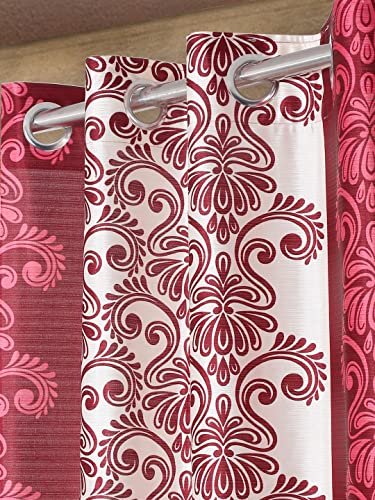 Image of Cortina Damask Light-Filtering Polyester Curtains 7 feet Long Set of 2 for Door [ Opacity: 50-60%, Color: Maroon, Printed Curtain -130 GSM ]