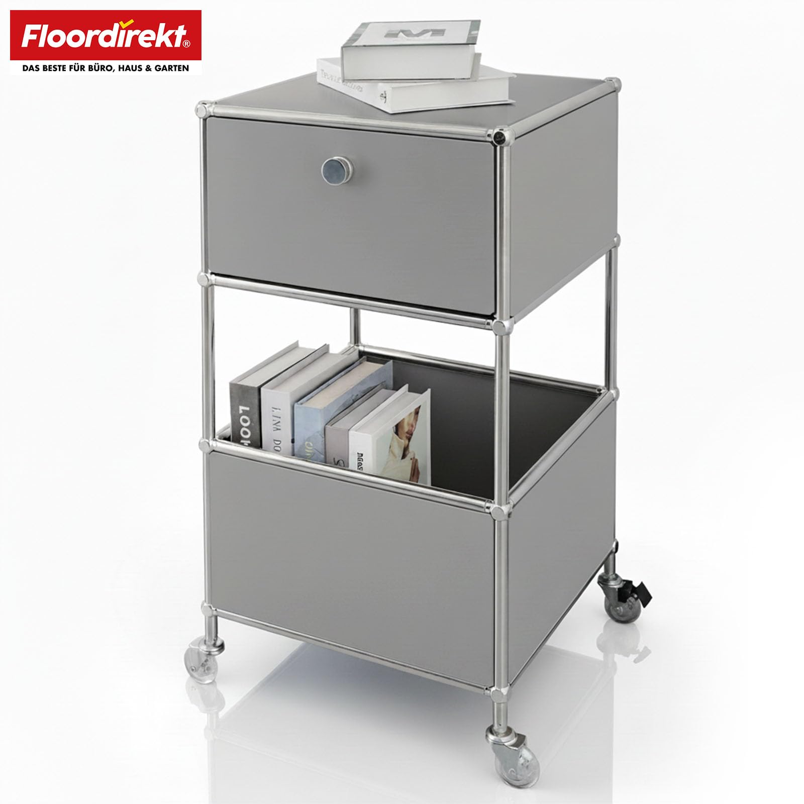 Floordirekt Concept Epure MK-145 - Estantería de metal para salón, oficina, pasillo, color gris, cromo, 69 x 40 cm