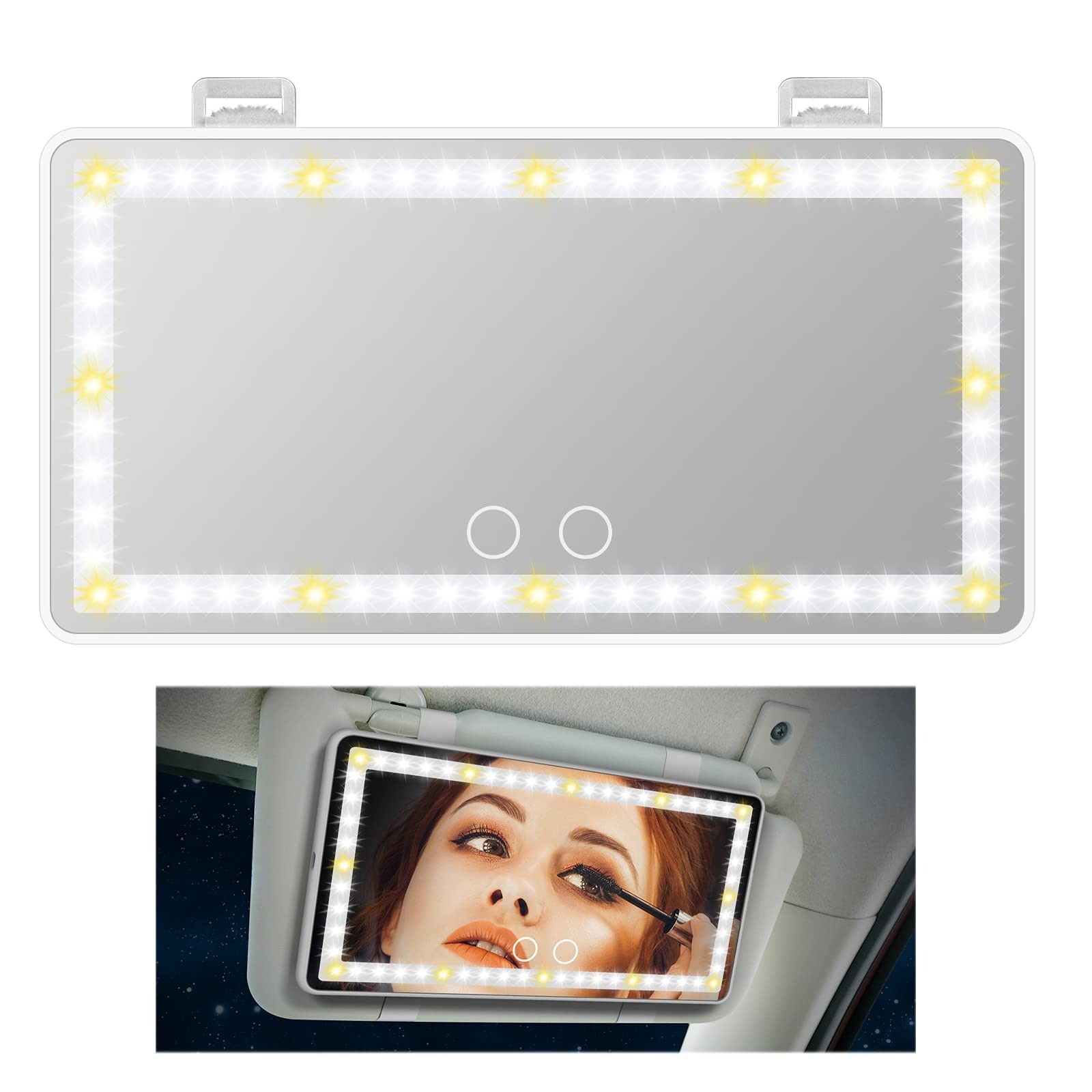 Excefore Car Sun Visor Vanity Mirror, Rechargeable Makeup Mirrors with 3 Light Modes & 60 LED, Dimmable Clip-on Rear View Sun-Shading Cosmetic Mirror, Universal Car Accessories Gift