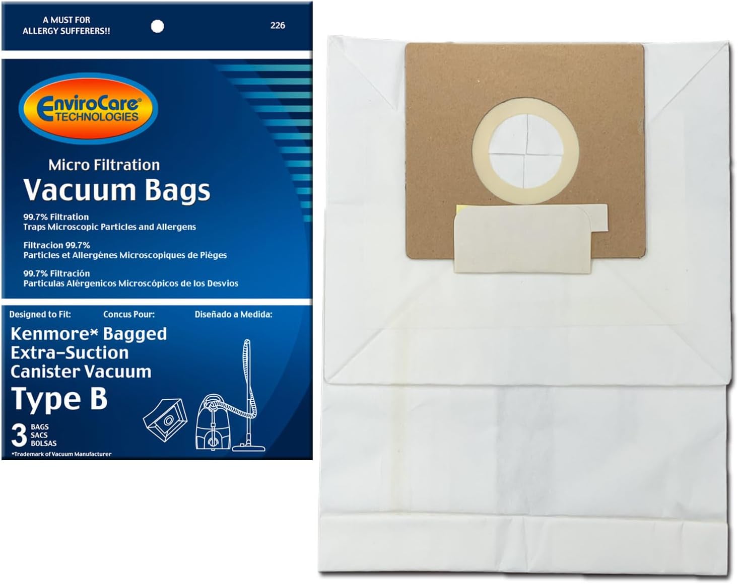 EnviroCare Replacement Micro Filtration Vacuum Bags Designed to Fit Kenmore Type B Galaxy Bagged Canister Models 3 Pack