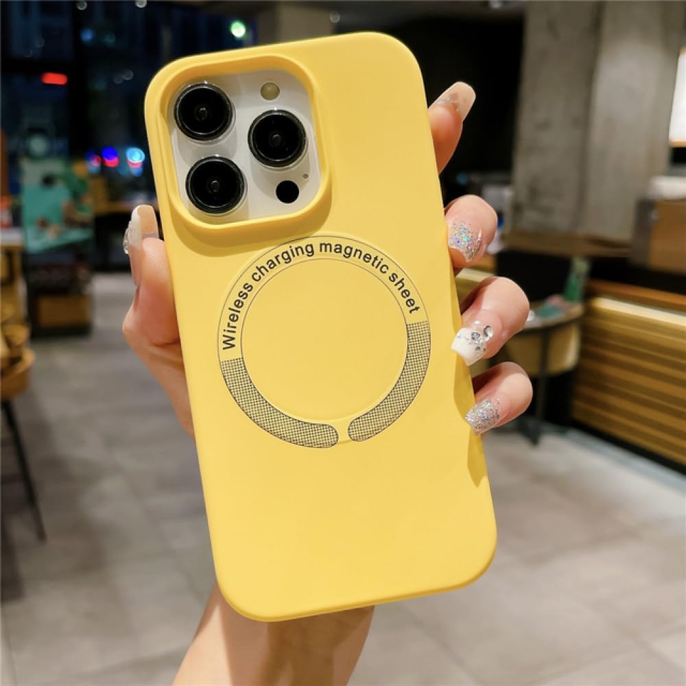 Coque iPhone 14 Pro Max jaune silicone anti-choc et charge sans fil