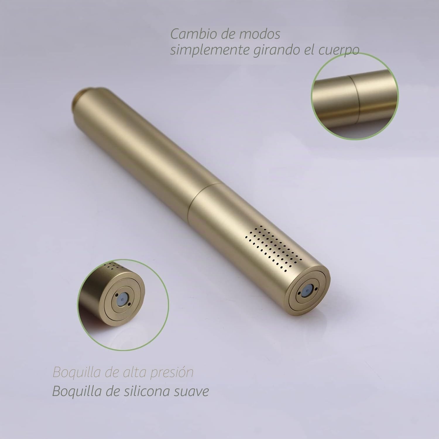 Cabezal de ducha de mano de latón con manguera, varita de ducha de alta presión de 2 modos, manguera de acero inoxidable de 59 pulgadas de largo, ahorro de agua, oro cepillado