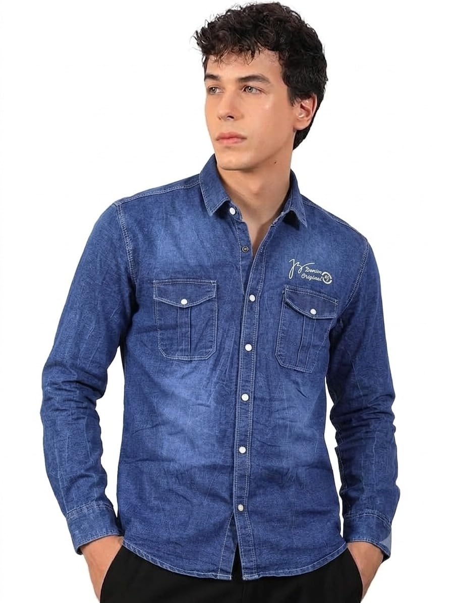 Vardhan Men's Denim Casual Shirt Full Sleeves Blue-picture-50