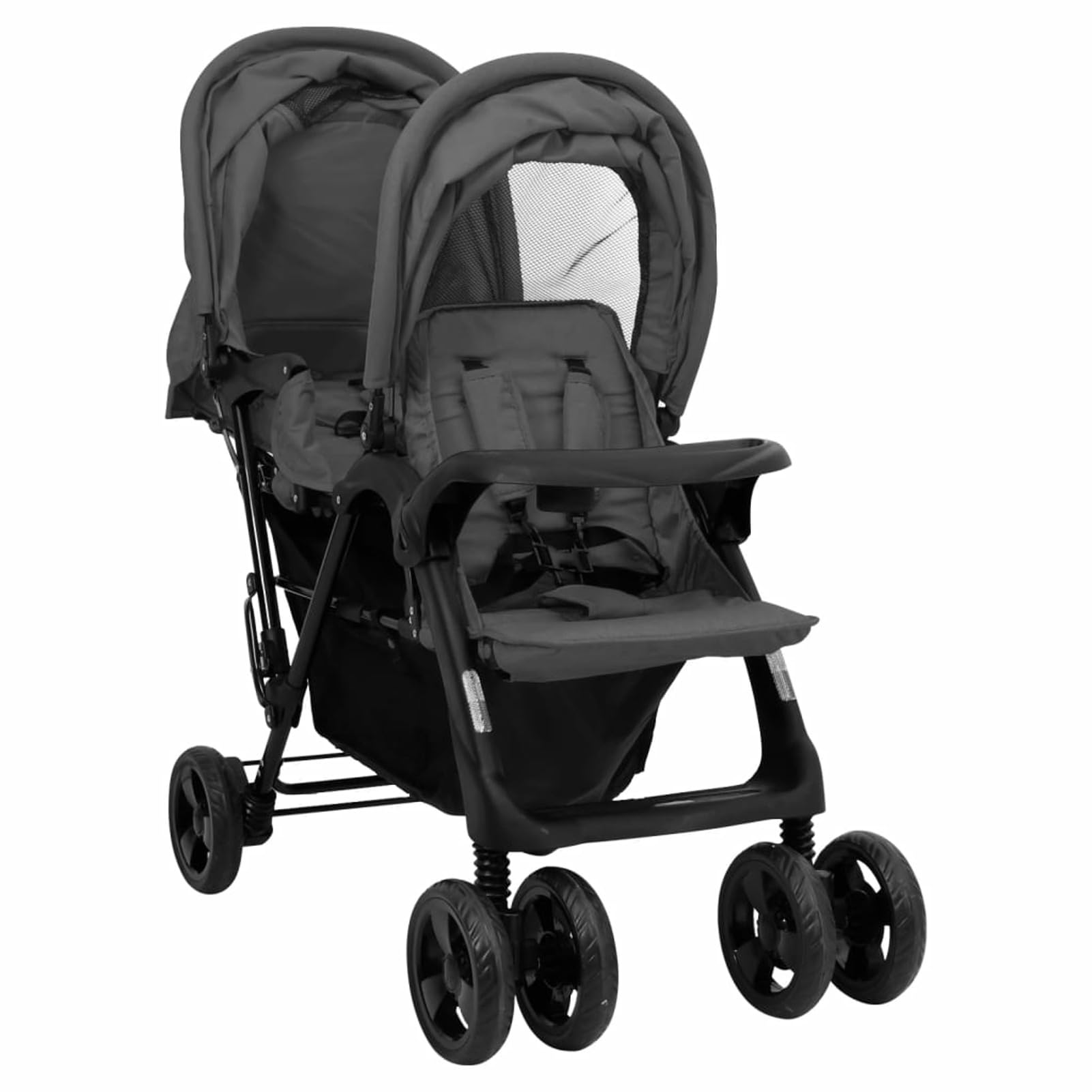 JUDYY Passeggino Gemellare a Tandem Grigio Scuro in Acciaio,Bebè e Bimbi,Trasporto Bebè,Passeggini-10348