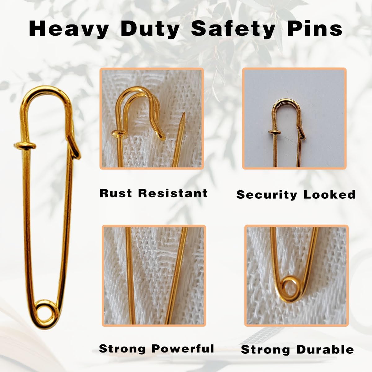 30 PCS Large Heavy Duty Safety Pins, 2 Inch Steel Blanket Pins for Clothing Crafts, Rust-Resistant Laundry Locking Pins with Sharp Point (Gold)