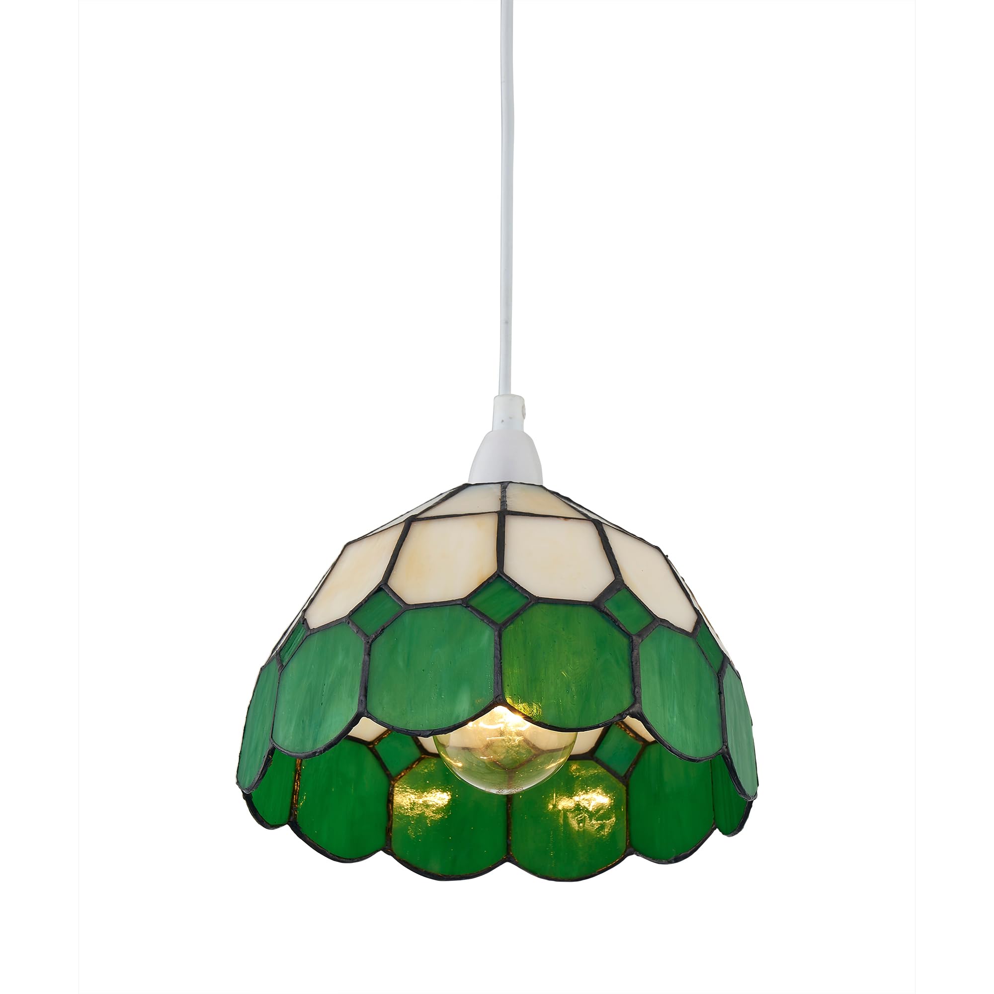 Firstchoicelighting Green Tiffany Pendant Shade, Easy Fit Ceiling Lightshade, Traditional Coloured Glass Design