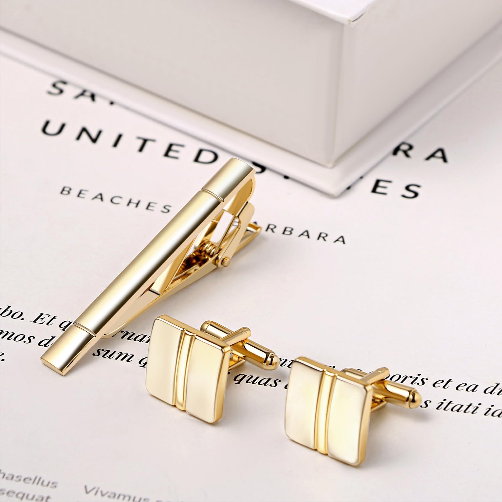 Avaner Ensemble de Boutons Manchette et Pince Cravate Homme: Boutons Manchette et Pinces Cravate Carré avec Coffret Cadeau pour Mariage, Cérémonie- Cadeau Anniversaire Fête des Pères