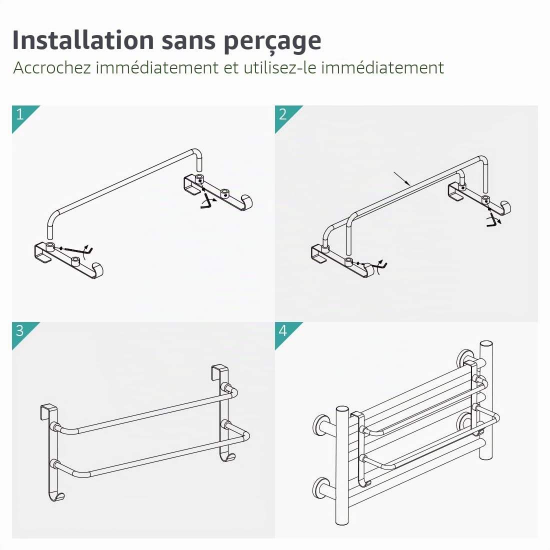 EMKE Double Porte-Serviettes, Porte-Serviettes à Suspendre sur la Porte de la Salle de Bain avec Crochets, en Acier Inoxydable, Grand Espace pour Cuisine, Toilettes, hôtel, Salle de Douche, radiateur