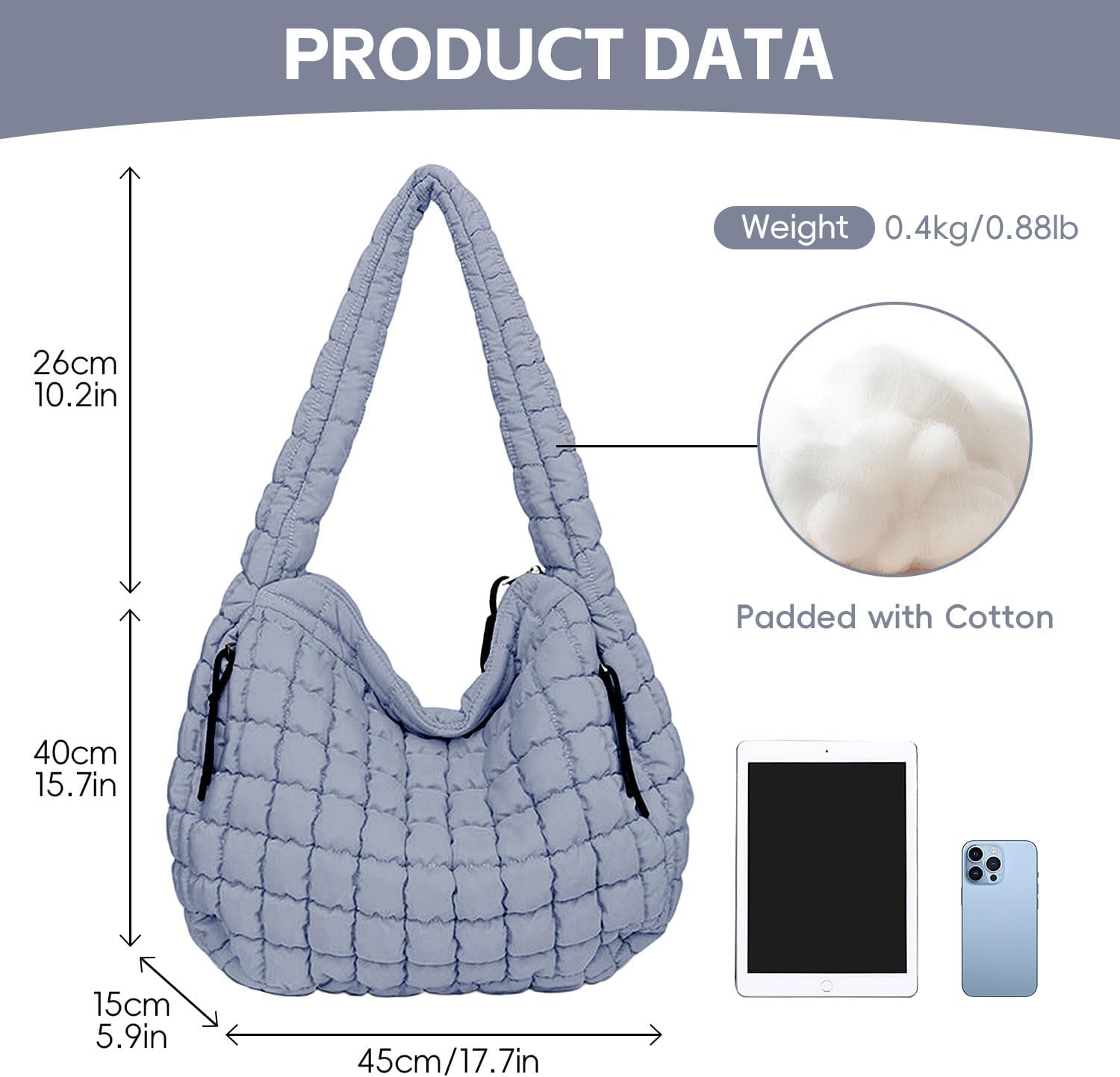 Puffer Tote, Quilted Puffer Hobo Bag, Lightweight Puffy Quilted Shoulder Bag for Work, Gym, Travel - Image 3