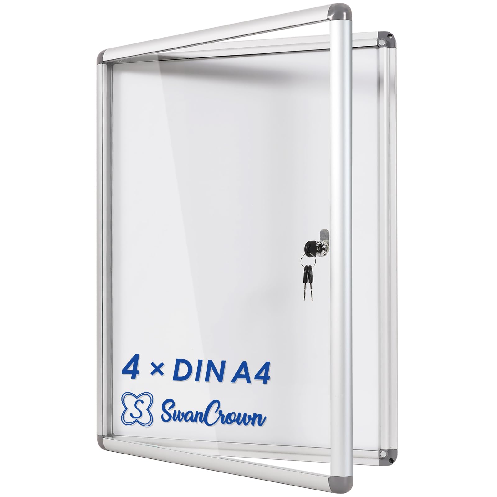 SWANCROWN Schaukasten 4xA4 Abschließbar Magnetisches Whiteboard Rückwand Aushang Aushangkasten für Hausflur, Condominio, Treppenhaus und Restaurant, 67 x 50 cm