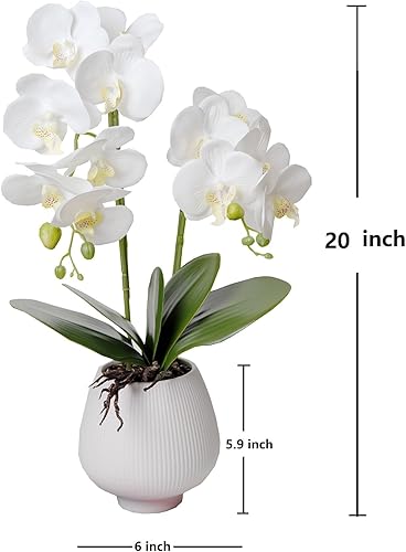 Miniatura 5 de Orquídeas artificiales con florero, plantas de Phalaenopsis blanca, arreglos de flores artificiales de seda, arreglos florales falsos para