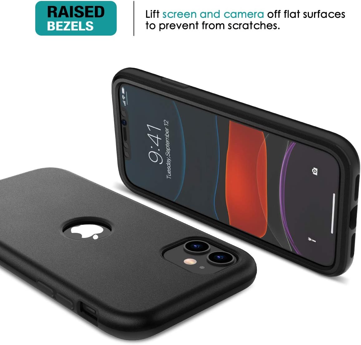 SURITCH Case for iPhone 11,【Built in Screen Protector】【Support Wireless Charging】 Soft TPU Back Protective Cover Hybrid Bumper Full Body Protection Rugged Case Shockproof for iPhone 11 6.1"(Black)