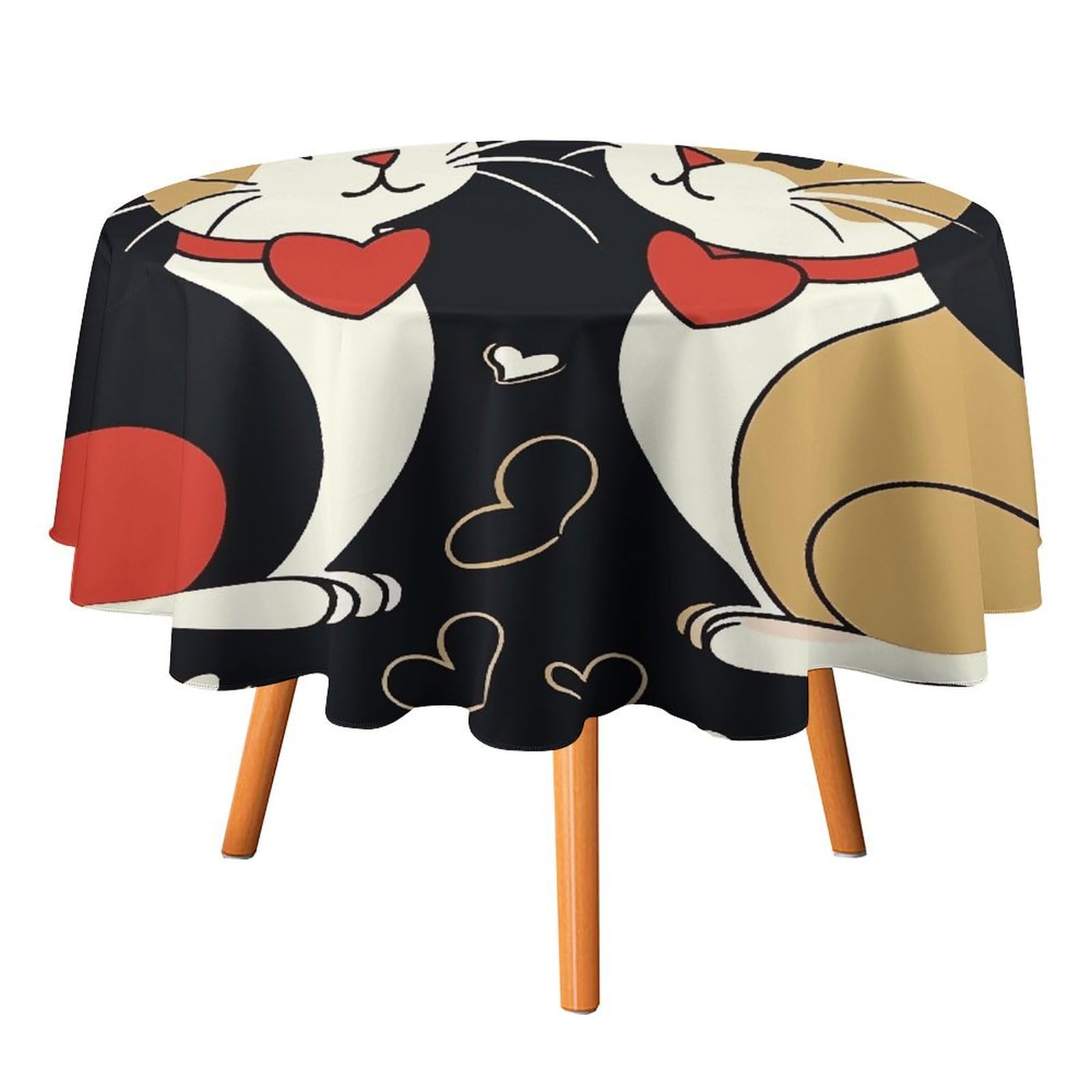 Nappe ronde motif couple de chats imperméable infroissable lavable 152,4 cm