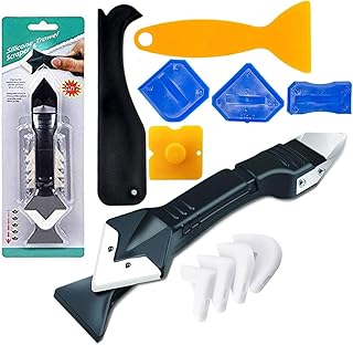 Caulking Tool Kit,3 in 1 Caulking Tools（Stainless Steelhead），Caulk Remover and Sealant Scraper Set,Sealant Finishing Tool Grout Scraper，Reuse and Replace 5 Silicone Pads,Easy Caulk Removel Cleaner