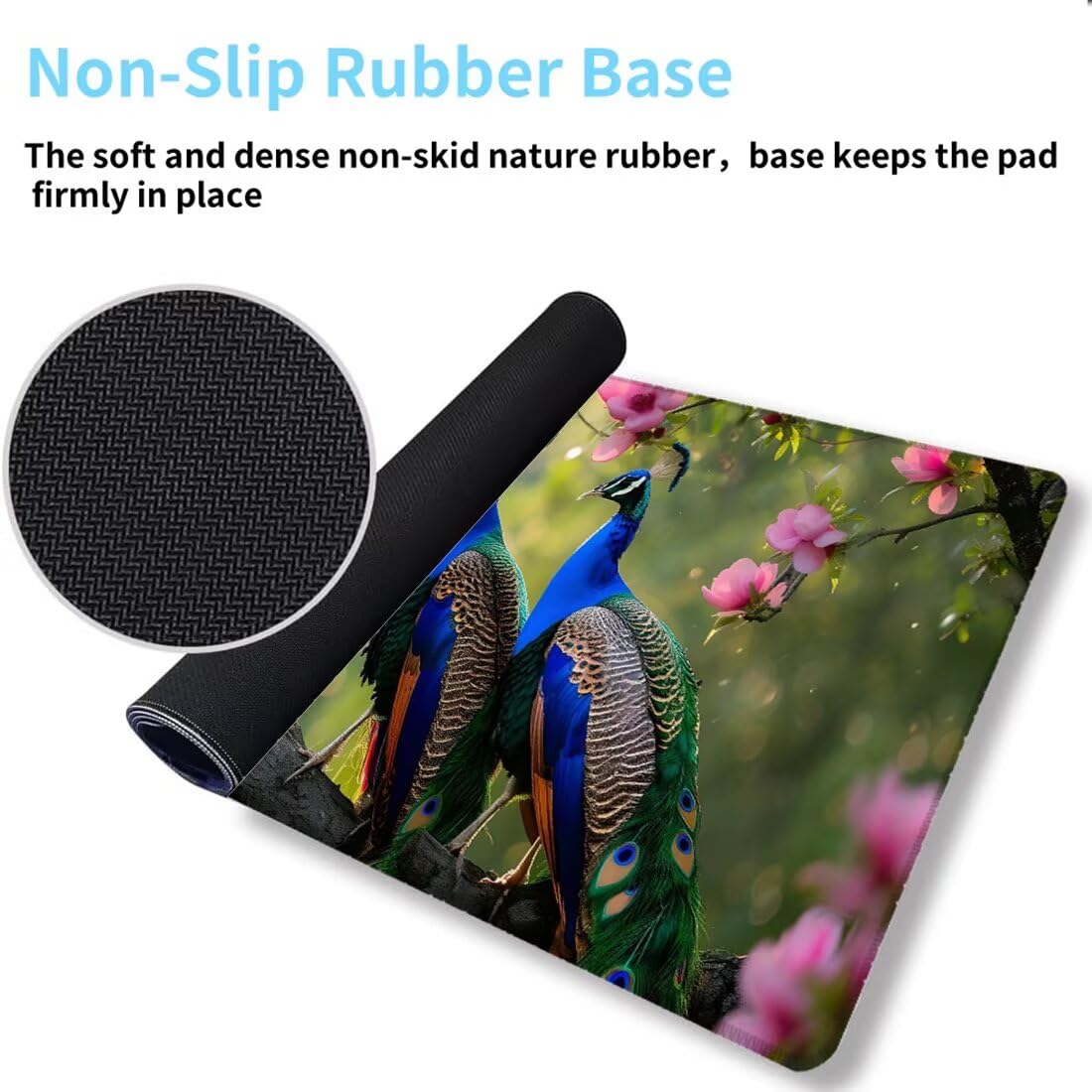 Podkładka pod mysz XXL 1200 x 600 mm paw kwiat podkładka pod mysz, wodoodporna antypoślizgowa gumowa podkładka na biurko, podkładka pod mysz akcesoria ochronne szyte krawędzie nadaje się do gier