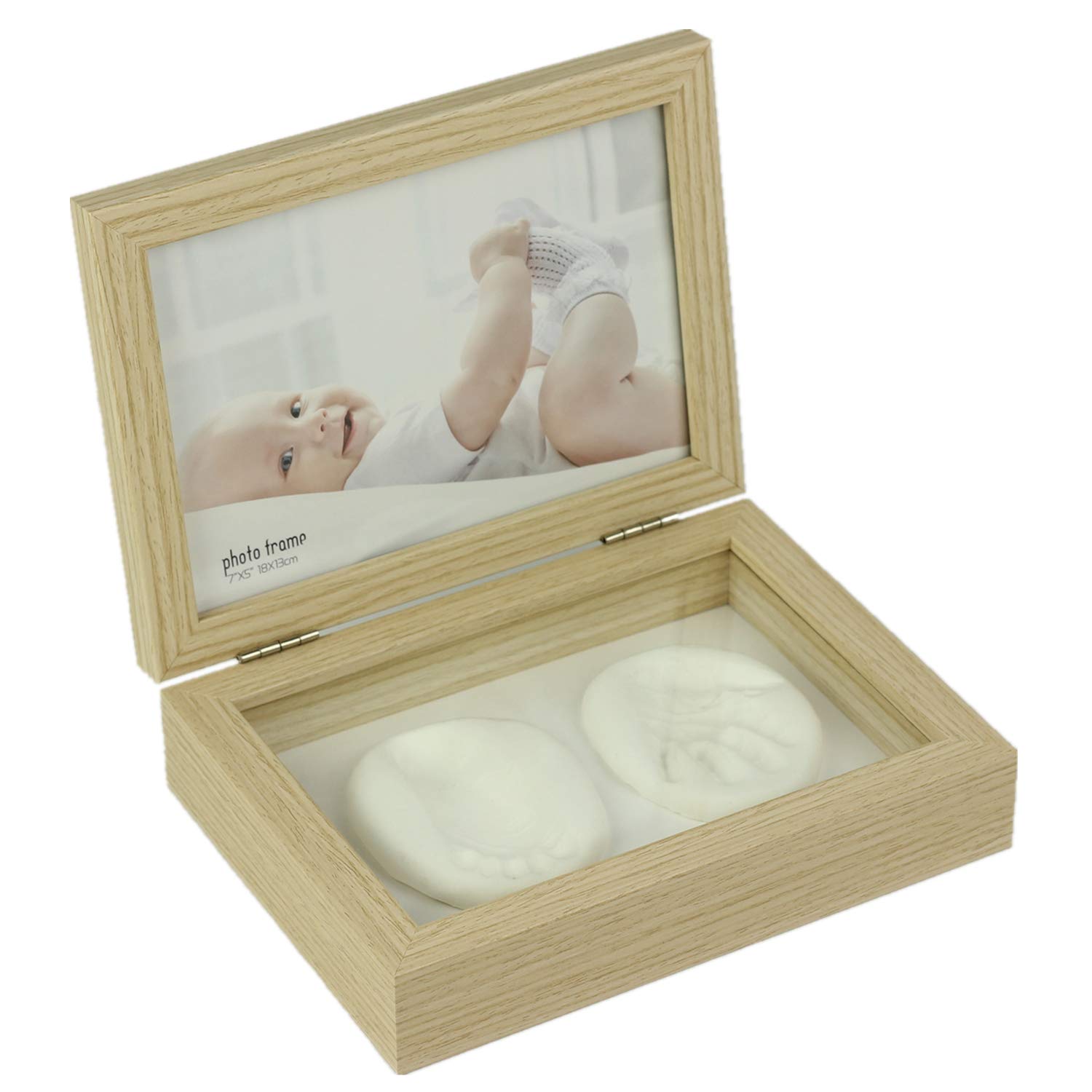 PDTXCLS Baby Handprint Kit & Footprint 5x7 Photo Frame for Newborn Girls and Boys, Baby Photo Album for Shower Registry, Personalized Baby Gifts, Keepsake Box Decorations for Room Wall Nursery Decor
