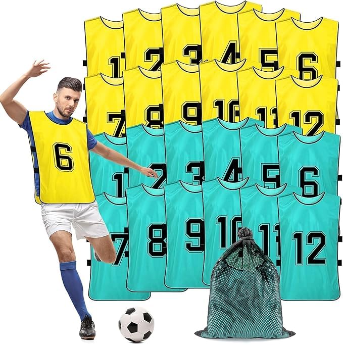 24 camisetas de fútbol de entrenamiento en 2 colores para jóvenes y adultos