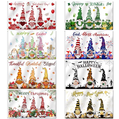 SENSEVEN Gnome Holiday Flags Set America Double Sided 3x5 Ft Garden Flags for All Seasons and Holidays Large Outdoor Banner for Winter Christmas Easter Farmhouse Decor
