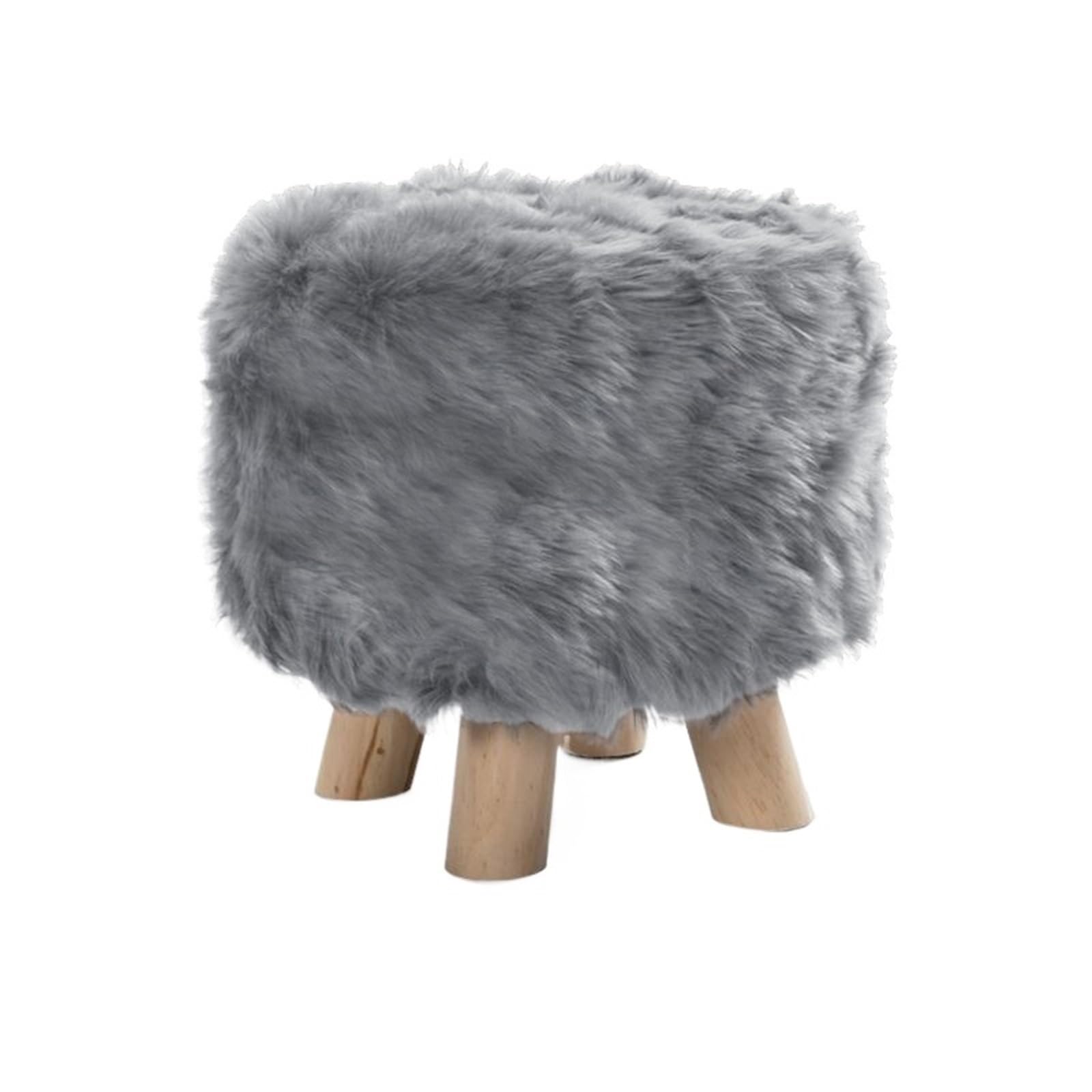 SHENJMAI Stool Covers Round Plush Fabric Ottoman Cover Footrest Covers Wool Soft Chair Footstool Protector(Grey)