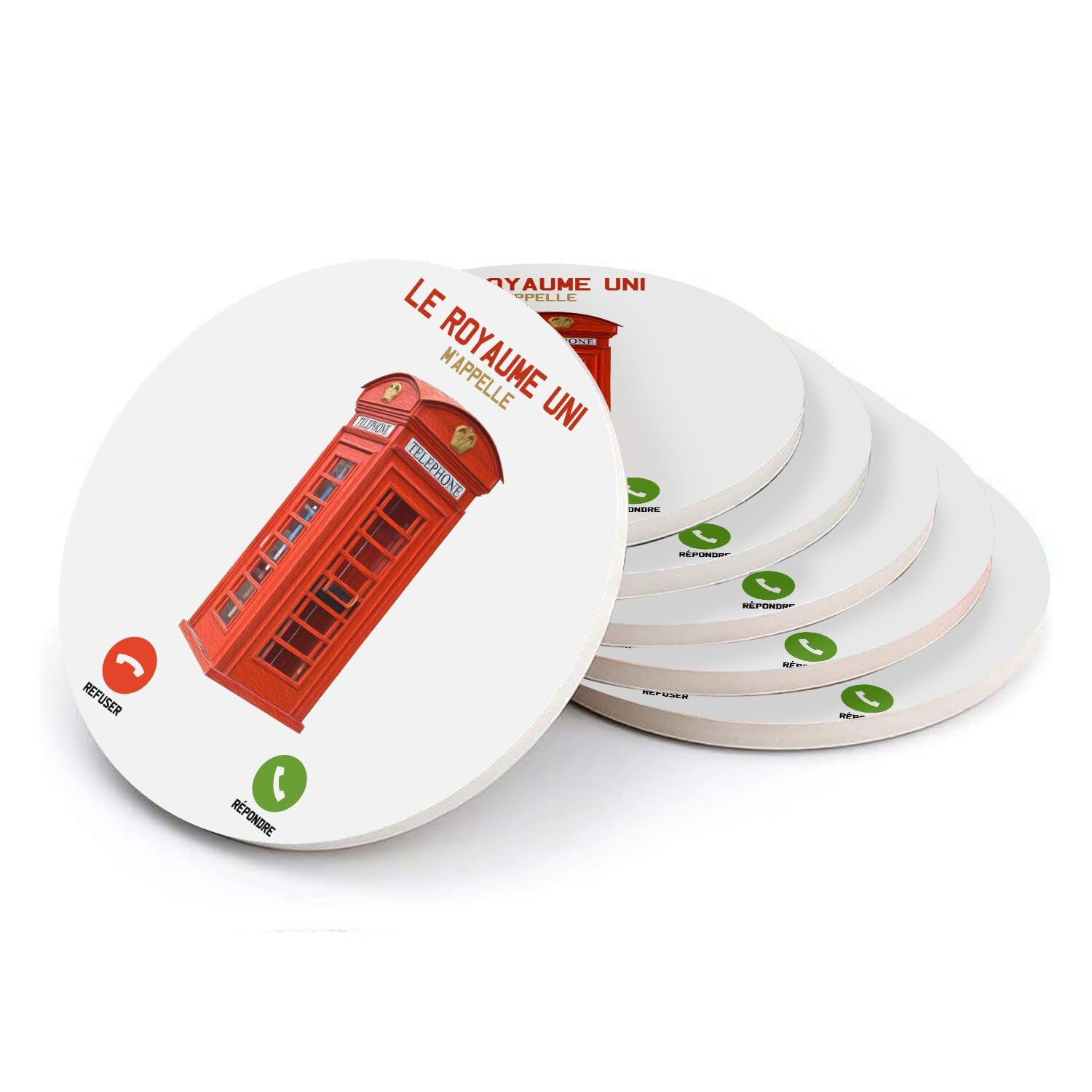 Sous-verres ronds en céramique Angleterre lot de 6 dessous de table motif Londres 108mm