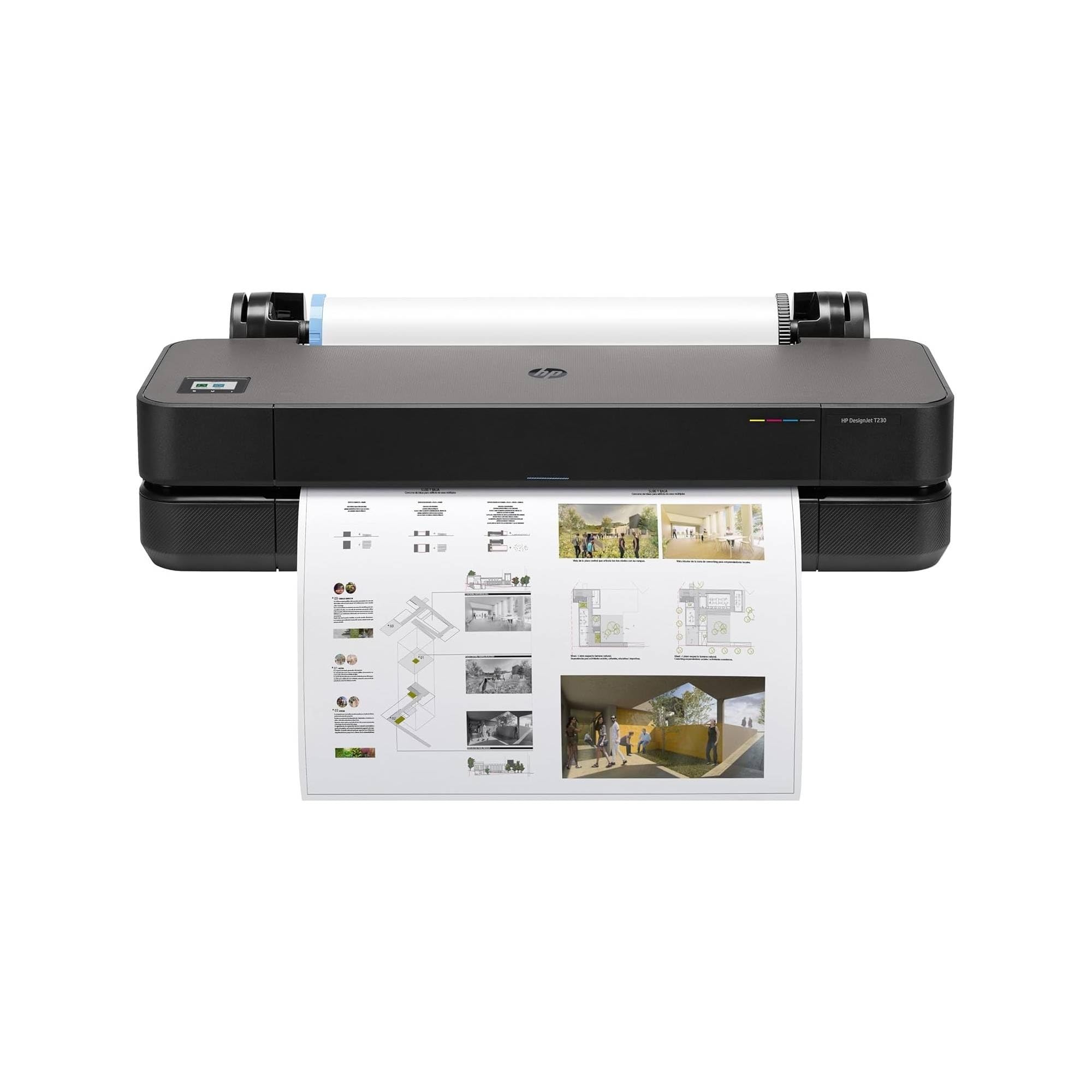 HP DesignJet T230 24 Zoll 61 cm 5HB07D, Großformatdrucker, Plotter, Standard A4-A1, 68 A1-Ausdrucke/Stunde, 35 Sekunden pro Seite, Recyceltes Metall, Click, Schwarz