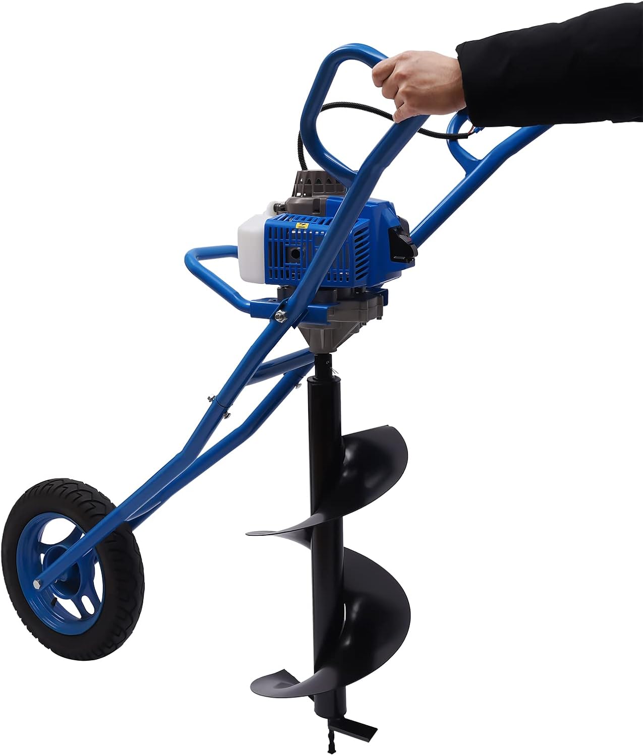 ZERNEIL Post Hole Digger Earth Auger Borer Ground Trolley, 3 HP 63CC 2.2KW 2-Stroke Gas Powered Fence Borer Fence Post Hole Digger, Petrol Earth Auger Hole Digger Wheelbarrow with 11in Bit (Blue)