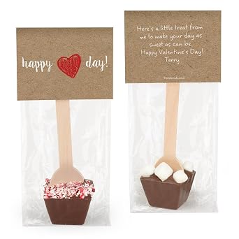 12ct Personalized Valentines Day Red Heart Hot Cocoa Spoon, Milk Chocolate