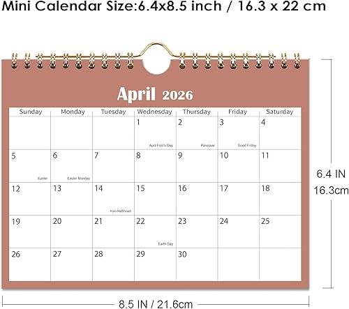 Miniatura 3 de Mini Calendario 2026, Mini Calendario de Pared 2026-2027 Funciona desde enero de 2026 hasta junio de 2027, 6.4'' x 8.5'', Calendario Pequeño para