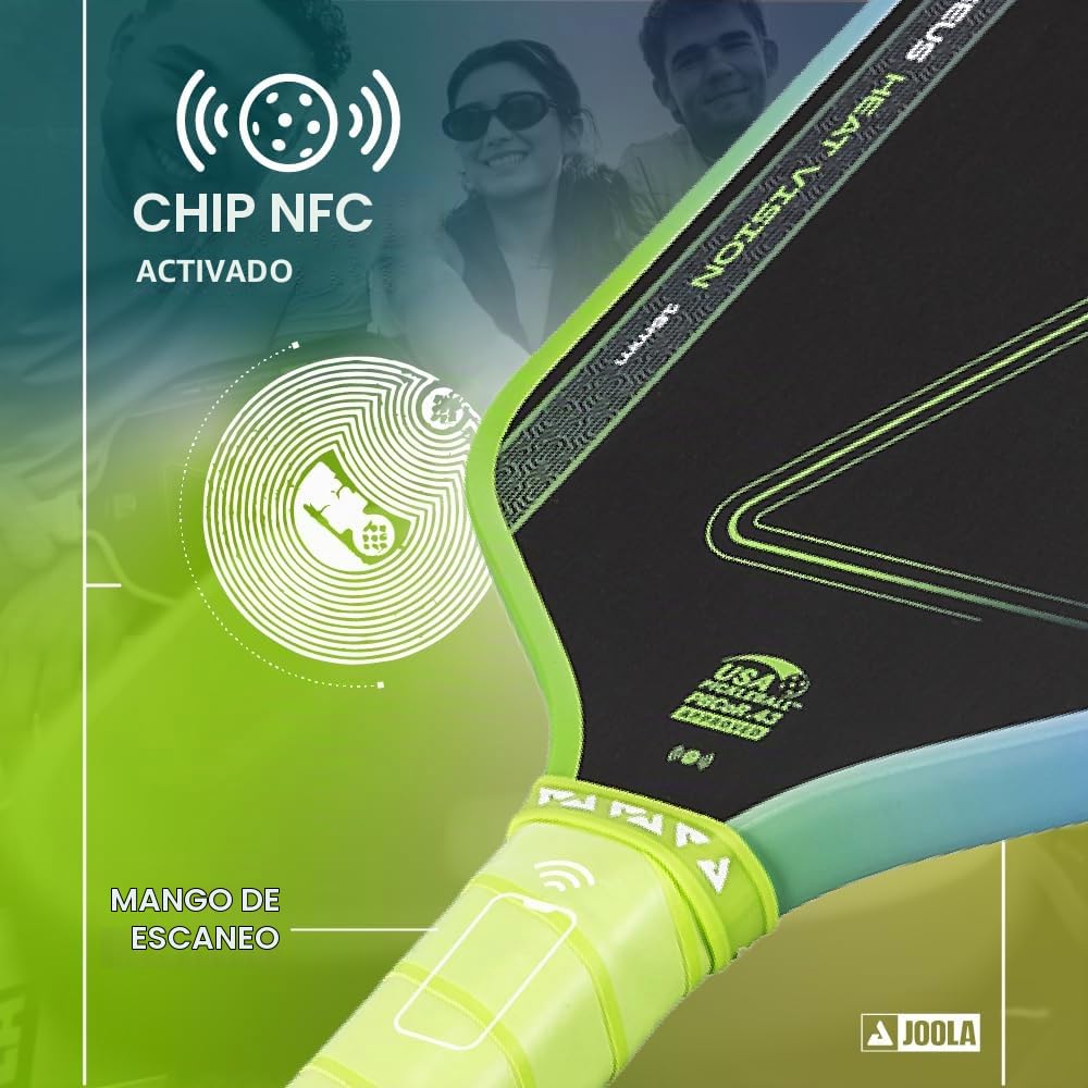 JOOLA Heat Vision - Paleta de pickleball de 16 mm, superficie de fibra de carbono texturizada para giro, película SK para reducir la vibración, aprobada por USAP, chip NFC habilitado