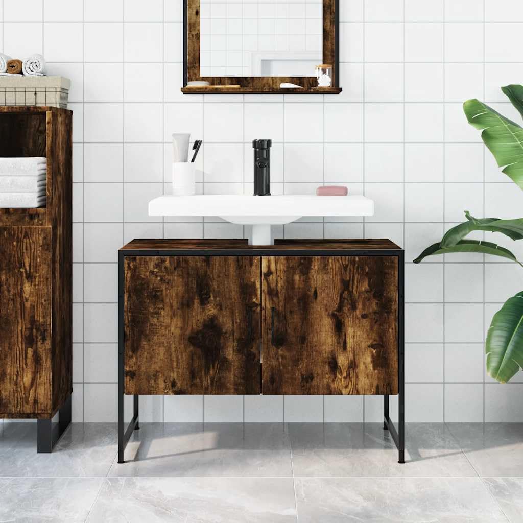 Mobile sottolavabo in rovere affumicato, 80 x 33 x 60 cm, mobile da