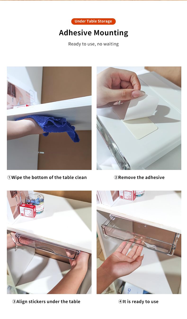 Kit di cassetti sotto la scrivania, sotto la scrivania, montato sotto il tavolo, dimensioni medie e piccole, 2 pezzi, combo per casa, camera da letto, ufficio, cucina, organizzazione