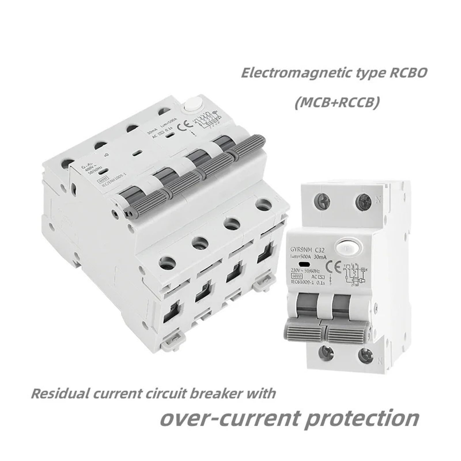 GYR9NM Type A RCBO 2P 4P Magnetic Circuit Breaker with Over Current and Leakage Protection Din Rail 16A 40A Type AC(Type AC,2P C16A 30mA)