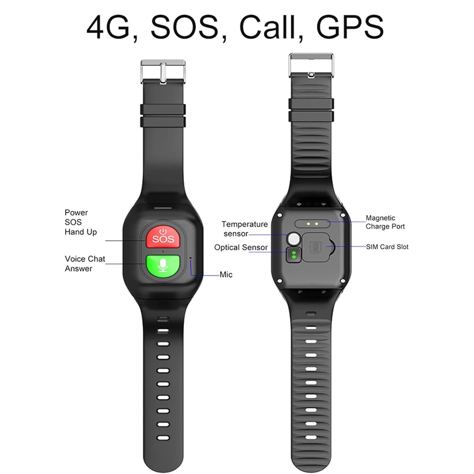 Orologio con rilevamento delle cadute con risposta SOS, smartwatch con funzione Dual Talk 4G, monitoraggio GPS, monitoraggio app in tempo reale, monitoraggio della salute per anziani e bambini