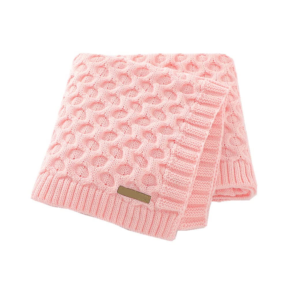 Surwin Baby Knitted Soft Blanket for Newborn, Warm Swaddle Wrap Stroller Cover Nursing Blanket Sleep Sack Stroller, Birthday Gift for Kids Boys and Girls (80x100cm,Light pink)