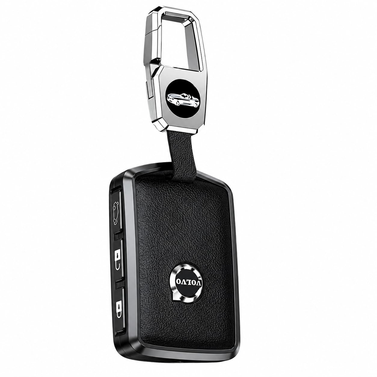 Leather & Metal Key Cover | Suitable for Volvo XC60 S90 S60 | Black