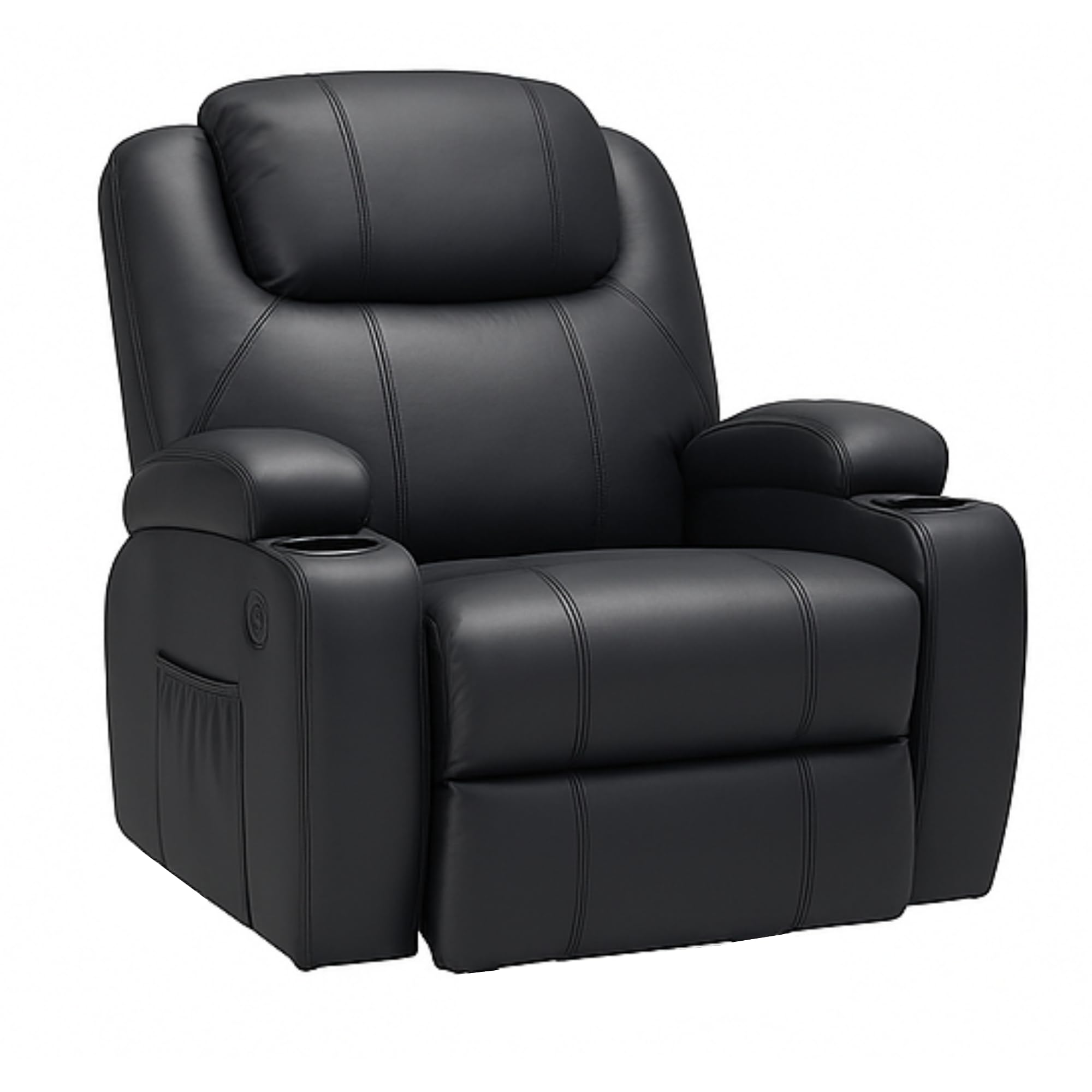 Multi Home Furniture Black Coffee Electric Recliner Chair with Heated Massager – Leather Sofa Chair with 2 Cup Holders and Footrest – Recliner Sofa Armchair for Living Room – Lazy Chair for Relaxation