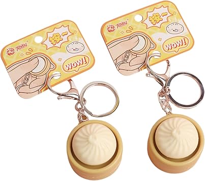 2 Pcs Dumpling Fidget Toys Fidget Keychain, Cute 3D Printed Sensory Clicker Toys Mini Sensory Toy Anxiety and Stress Relief for Adults