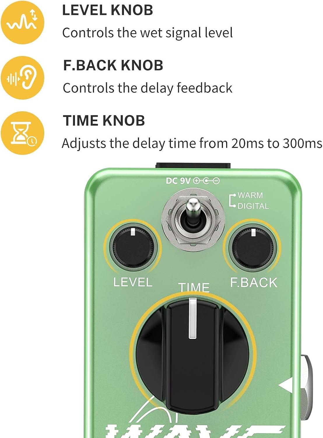 Donner Wave Delay Pedal for Electric Guitar, Digital & Analog Warm Delay 2 Modes Guitar Effect Pedal for Pedalboards True Bypass