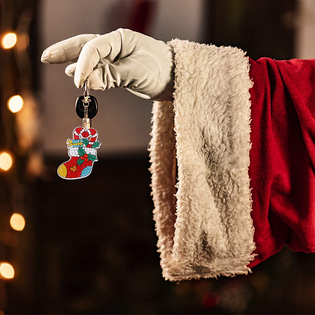 Gukasxi 12 Pezzi 5D Diamond Painting Portachiavi, 5D Natale Pittura diamante 5d fai da te Mosaico Painting Pendant Bambini Diamond Painting Keychain Kit
