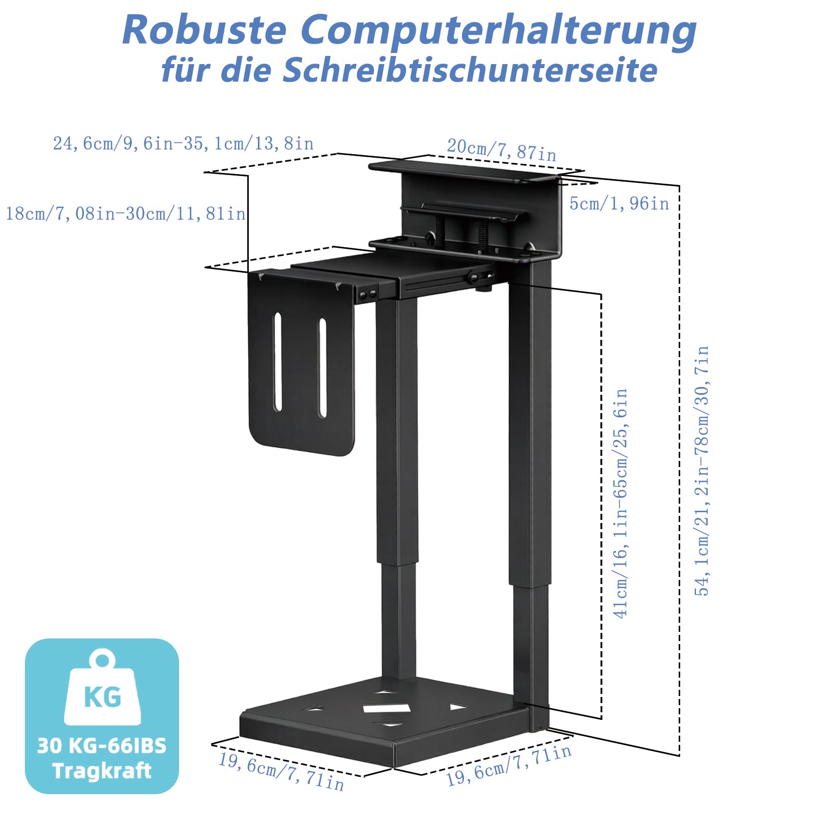 W&H PC Halterung unter Schreibtisch, Bis zu 30kg Tragfähigkeit, Ohne Bohren