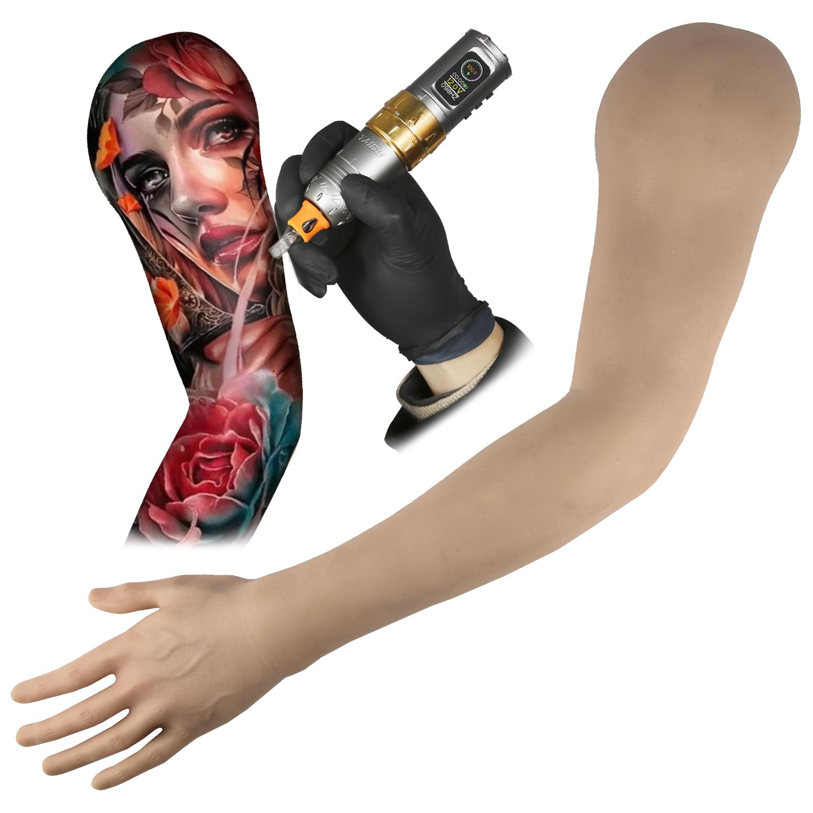 Silicone tattooed arms, highly realistic artificial hands, tattoo art display, exercise arms, artificial skin built-in steel frame, movable joints