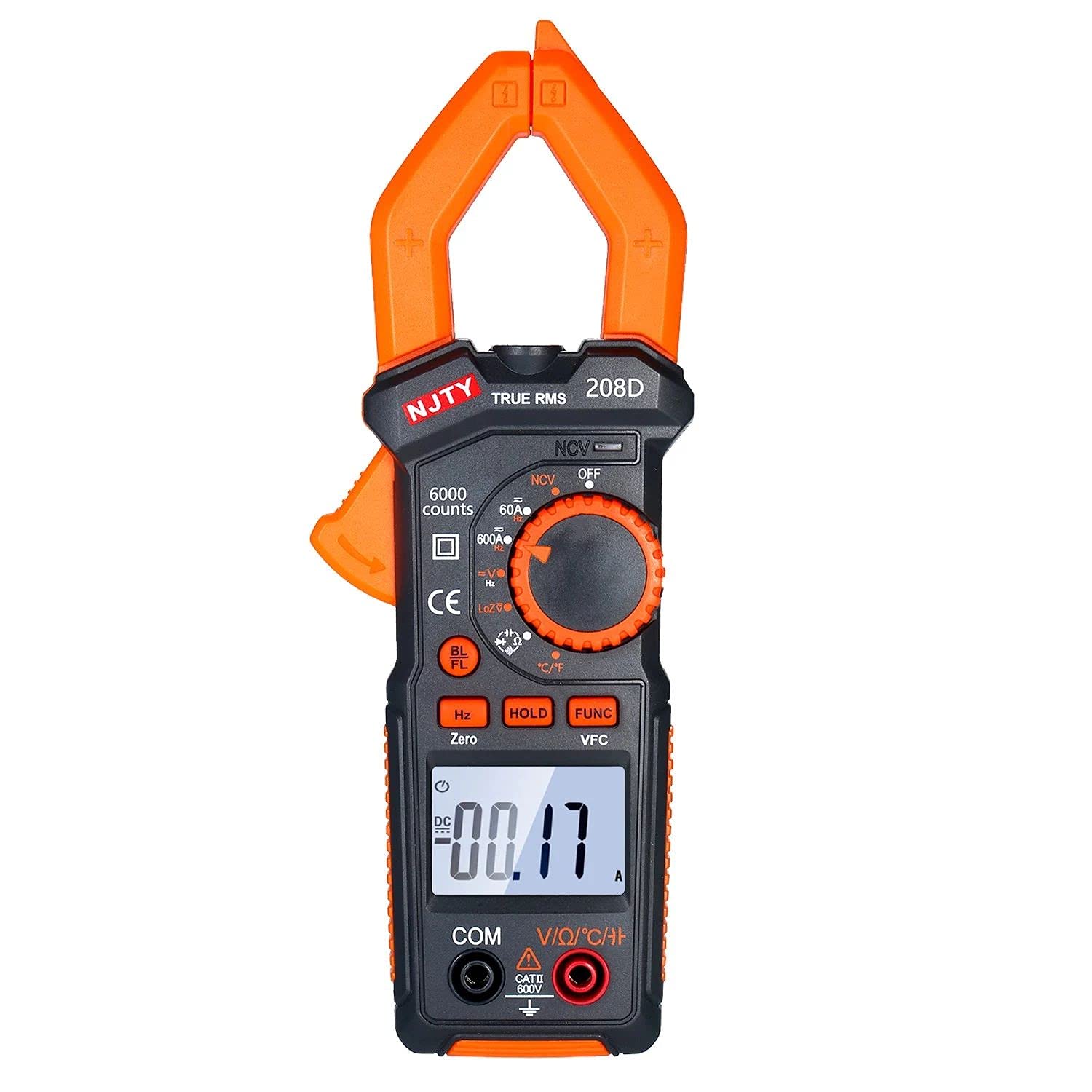 Pinza amperometrica digitale 208D 600A AC/DC con multimetro a regolazione automatica della temperatura con segnale acustico di continuità acustico Pinza amperometrica a vero valore RMS
